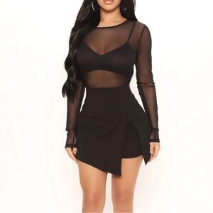 Fashion Nova Sheer Mesh Long Sleeve Mini Dress